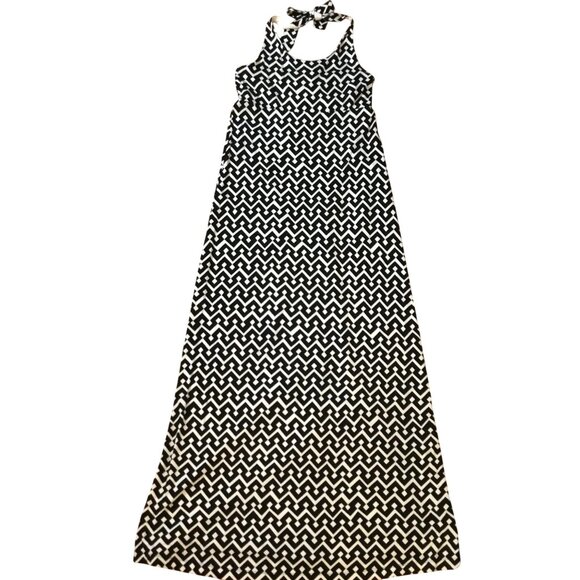 GAP Women Black White Halter Maxi Dress Graphic Y2K Summer Beach Boho Festival M - Picture 5 of 9